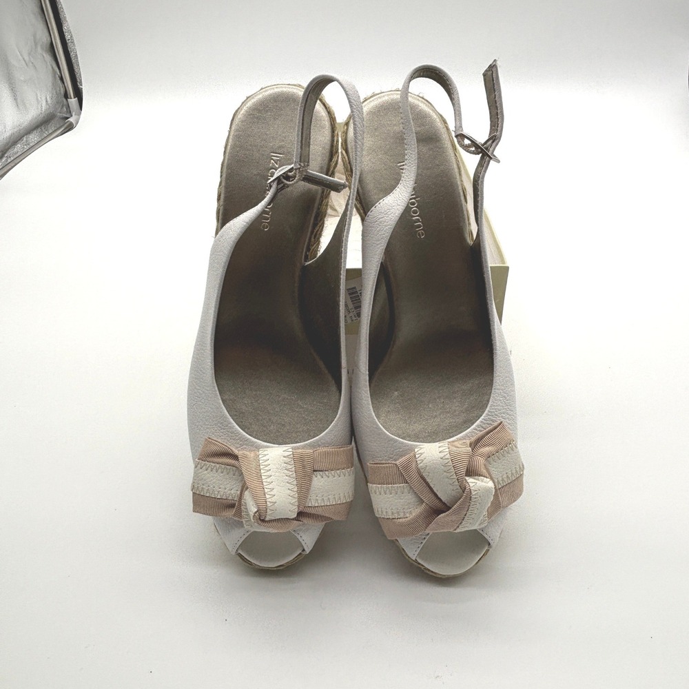 Liz‎ Claiborne MYA White Sanibel Espadrille Wedge Peep Toe Slingback Shoes 9.5M